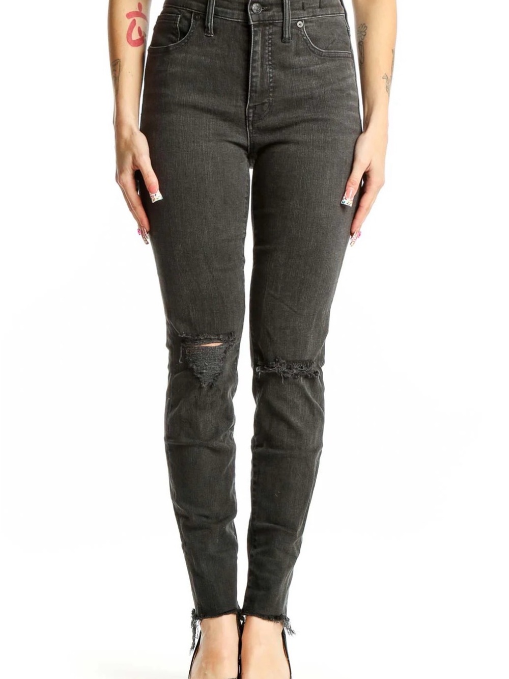 Madewell Dark Grey High-Rise Distressed Skinny Jeans